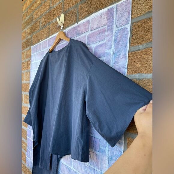 Harshman Womens Mabel Cotton Asymmetrical blue Top large - Picture 7 of 17